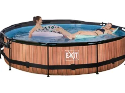 Exit Toys Aufstellpools|EXIT Wood Pool Braun ø 360 x 76 cm m. Filterpumpe u. Sonnensegel