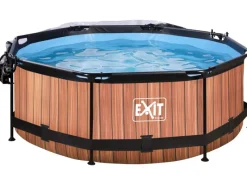 EXIT Wood Pool Braun ø 244 x 76 cm m. Filterpumpe u. Abdeckung*Exit Toys Online