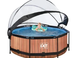 EXIT Wood Pool Braun ø 244 x 76 cm m. Filterpumpe u. Abdeckung*Exit Toys Online