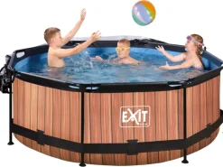 EXIT Wood Pool Braun ø 244 x 76 cm m. Filterpumpe u. Abdeckung*Exit Toys Online