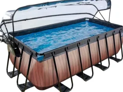 EXIT Wood Pool Braun 400 x 200 x 122 cm m. Sandfilterpumpe u. Abdeckung*Exit Toys Discount
