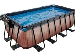 EXIT Wood Pool Braun 400 x 200 x 122 cm m. Sandfilterpumpe u. Abdeckung*Exit Toys Discount
