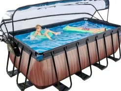EXIT Wood Pool Braun 400 x 200 x 122 cm m. Sandfilterpumpe u. Abdeckung*Exit Toys Discount