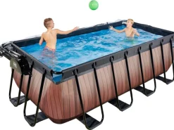 EXIT Wood Pool Braun 400 x 200 x 122 cm m. Sandfilterpumpe u. Abdeckung*Exit Toys Discount