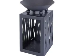 Feuerschalen|Feuerschale auf viereckigem Ständer mit ausgeschnittenem Muster Schwarz