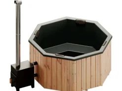 FinnTherm Outdoor Whirlpools|Badefass Kopenhagen Thermoholz 180x180 cm 6 Pers. Außeno. 27 kW Grau