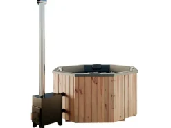 FinnTherm Outdoor Whirlpools|Badefass Kopenhagen Thermoholz 180x180 cm 6 Pers. Außeno. 27 kW Grau