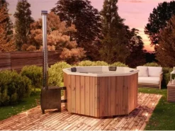 FinnTherm Outdoor Whirlpools|Badefass Kopenhagen Thermoholz 180x180 cm 6 Pers. Außeno. 27 kW Weiß