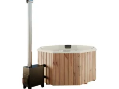 FinnTherm Outdoor Whirlpools|Badefass Kopenhagen Thermoholz 180x180 cm 6 Pers. Außeno. 27 kW Weiß