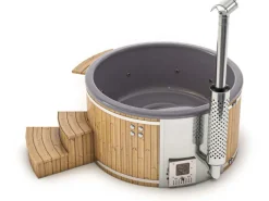 FinnTherm Outdoor Whirlpools|Badefass Stockholm Thermoholz Whirlpool Ø 200 cm VA-Ofen 30 kW Grau