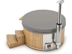 FinnTherm Outdoor Whirlpools|Badefass Stockholm Thermoholz Whirlpool Ø 200 cm VA-Ofen 30 kW Grau