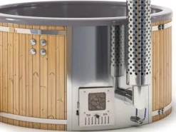 FinnTherm Outdoor Whirlpools|Badefass Stockholm Thermoholz Whirlpool Ø 200 cm VA-Ofen 30 kW Grau