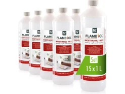 Flambiol Feuerkörbe|Bioethanol Hochrein 100% in Flaschen für Edelstahl-Tisch-Kamine 60 x 1l