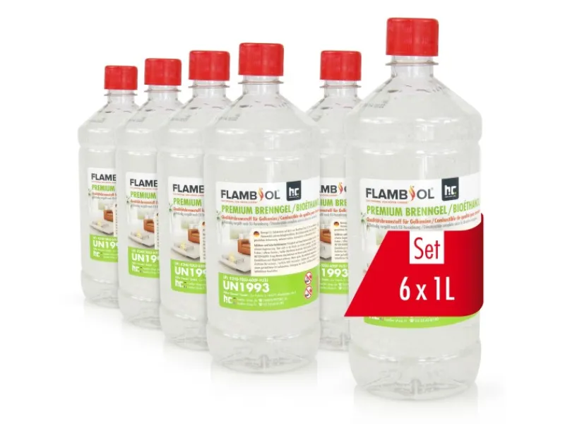 Flambiol Campingzubehör|Gartenkamine|Premium Brenngel 6 x 1l
