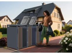FM-SOLAR Mülltonnenbox Holz/Plexiglas für 3 Mülltonne* Hot