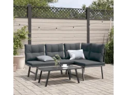 furnicato Gartenbänke|Gartenbänke mit Kissen 2 Stk. Schwarz Pulverbeschichteter Stahl