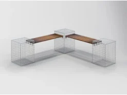 Gabiona Gartenbänke|3-Gabionenbank Cumaru 45 cm x 60 cm x 45 cm Maschenweite 5 cm x 5 cm