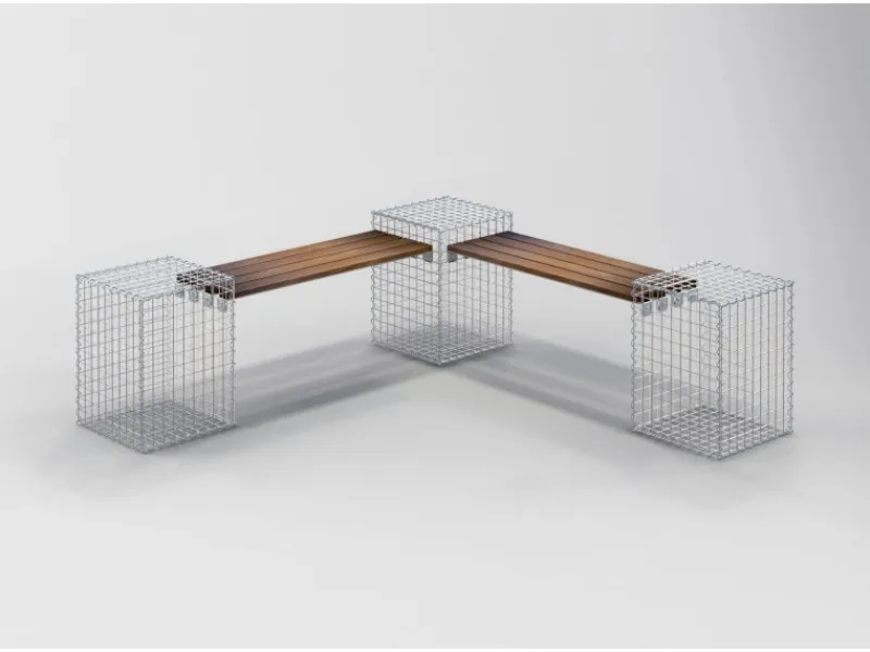 Gabiona Gartenbänke|3-Gabionenbank Cumaru 45 cm x 60 cm x 45 cm Maschenweite 5 cm x 5 cm