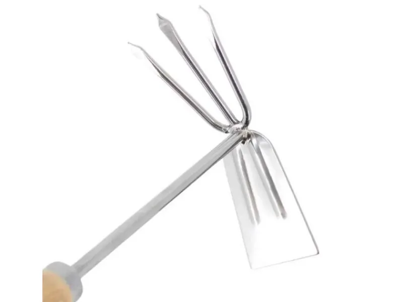 Doppelhacke aus Edelstahl mit Holzgriff 3 Zinken*Galaflor New