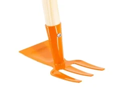 Kinder Galaflor Rechen|Kinder-Gartengeräte|Kinderdoppelhäckchen in Orange aus Metall mit Holzstiel