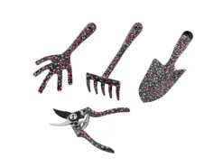 Galaflor Gartenhandgeräte|Gartenscheren|Kleingeräte Set aus Stahl mit Blumenmotiv 4 Teile