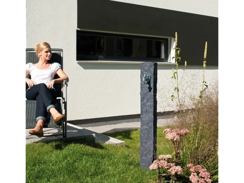 Garantia Regenwasser-Nutzung|Granit Wasserzapfsäule Darkgranite mit Chrom-Auslaufhahn