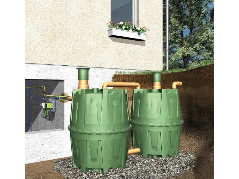 Garantia Regenwasser-Nutzung|Zisterne Tank-Set Herkules 3.200 l inkl. Verbindungs-Set 2 x Grün