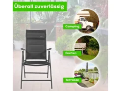 Garmio Gartenstühle|Gartenstuhl Balkonstuhl FLORENZ Schwarz - Gartenstuhl FLORENZ, robustes Aluminiumgestell für Garten