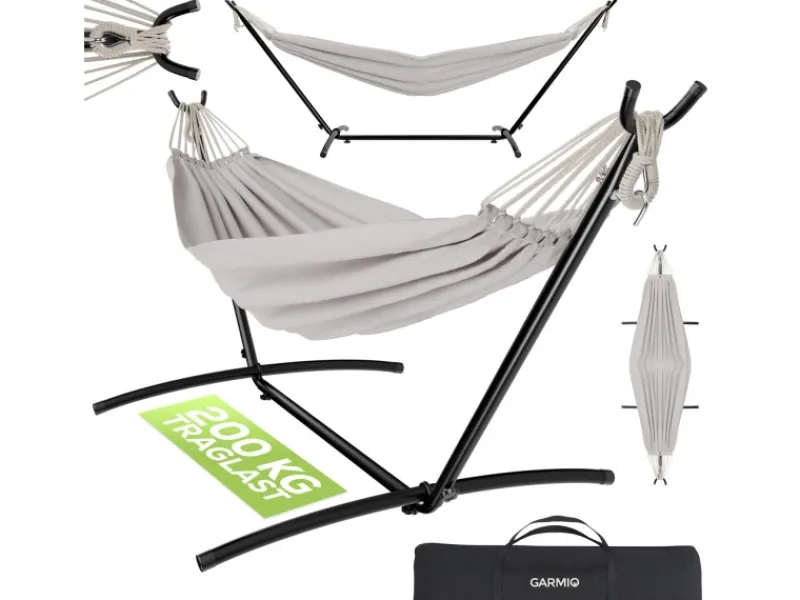 Garmio Sonnenliegen|Hängematte Venedig Beige Gestell 200Kg Tragetasche Wetterfest