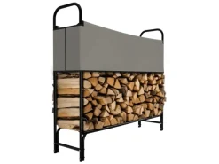 Kaminholzregal Metall Holzunterstand Abdeckung Stapelhilfe 130x30x117cm*Garmio Best