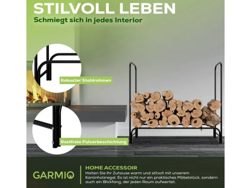 Kaminholzregal Metall Holzunterstand Abdeckung Stapelhilfe 130x30x117cm*Garmio Best