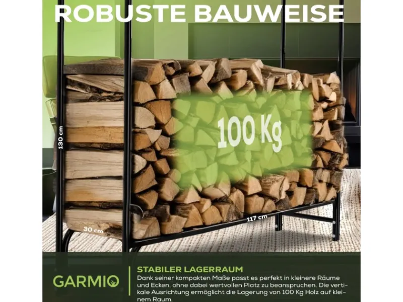 Kaminholzregal Metall Holzunterstand Abdeckung Stapelhilfe 130x30x117cm*Garmio Best