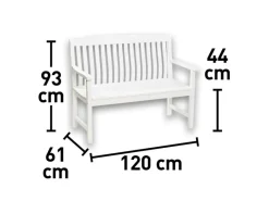 Balkonmöbel|Gartenbänke|Gartenbank Glendale 2-Sitzer Weiß FSC® 93 cm x 120 cm x 60 cm