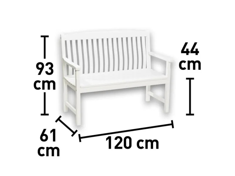 Balkonmöbel|Gartenbänke|Gartenbank Glendale 2-Sitzer Weiß FSC® 93 cm x 120 cm x 60 cm