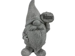 Gartenfigur Zwerg mit Willkommen-Schild 25,5 cm Grau* Discount