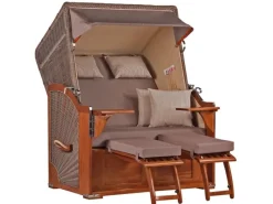 GarWoh Strandkörbe|Strandkorb Nordstrand Mahagoni PE Grey Dessin 534