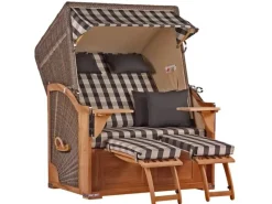 GarWoh Strandkörbe|Strandkorb Nordstrand Teak PE Grey Dessin 505