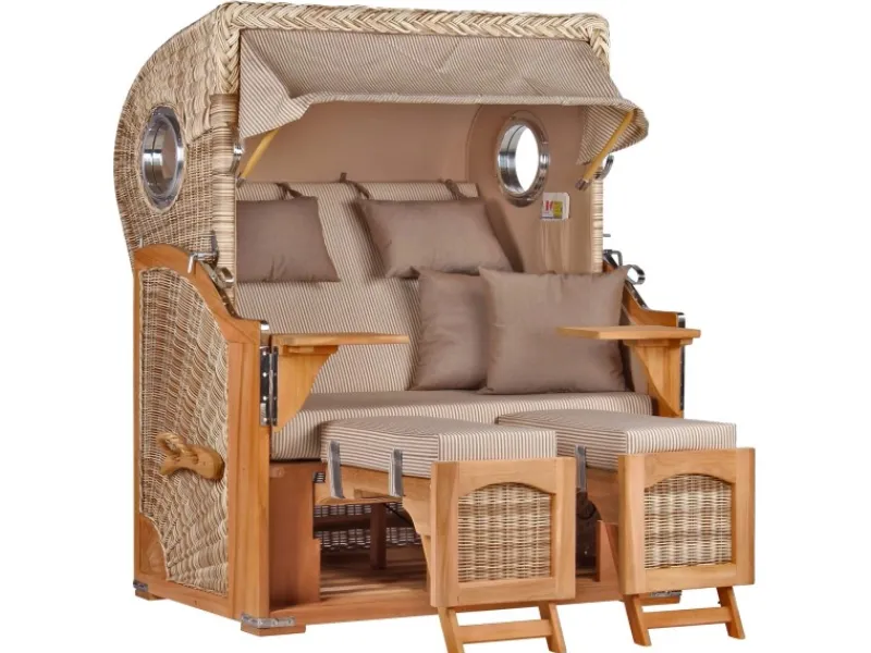 GarWoh Strandkörbe|Strandkorb Rantum Teak PE Shell Dessin 510