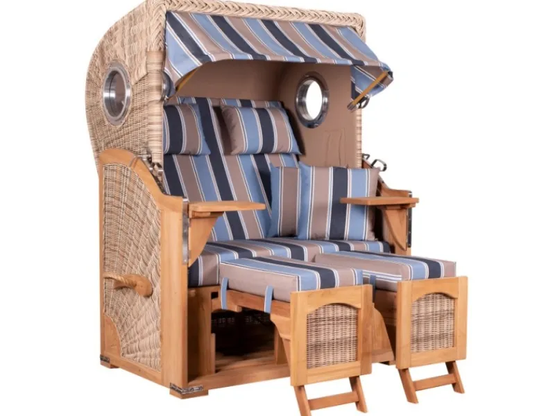 GarWoh Strandkörbe|Strandkorb Rantum Teak PE Shell Dessin 580