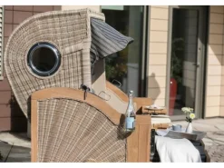 GarWoh Strandkörbe|Strandkorb Rantum Teak PE Shell Dessin 518