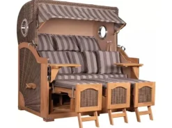 GarWoh Strandkörbe|Strandkorb Rantum Grande XXL Teak Bullauge PE Grey Dessin 537