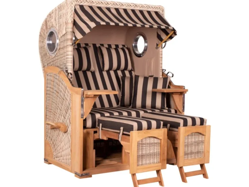 GarWoh Strandkörbe|Strandkorb Rantum Teak PE Shell Dessin 581