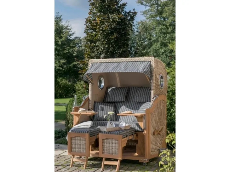 GarWoh Strandkörbe|Strandkorb Rantum Teak PE Shell Dessin 581