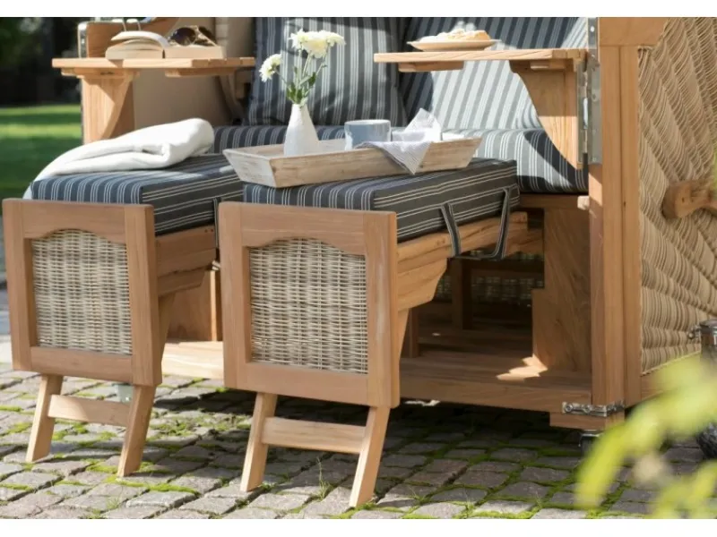 GarWoh Strandkörbe|Strandkorb Rantum Teak PE Shell Dessin 581