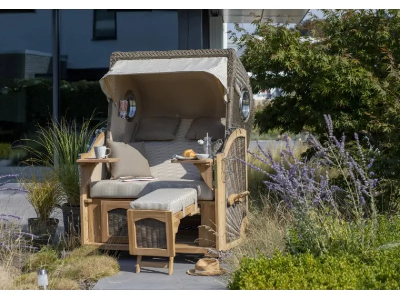 GarWoh Strandkörbe|Strandkorb Rantum Teak PE Grey Dessin 534