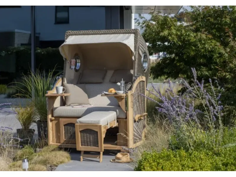 GarWoh Strandkörbe|Strandkorb Rantum Teak PE Grey Dessin 582