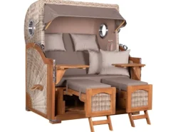 GarWoh Strandkörbe|Strandkorb Rantum Grande Teak PE Shell Dessin 534