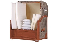 GarWoh Strandkörbe|Strandkorb Westerland Mahagoni Bullauge PE Grey Dessin 501