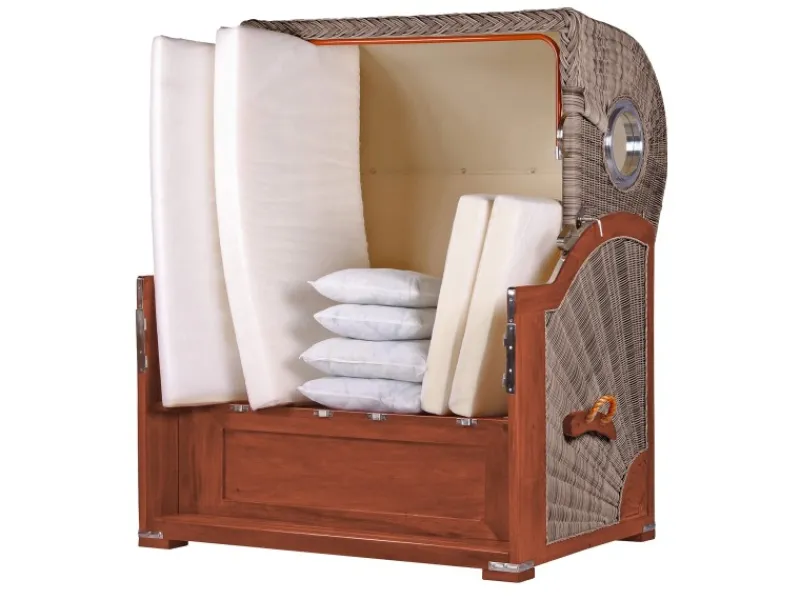 GarWoh Strandkörbe|Strandkorb Westerland Mahagoni Bullauge PE Grey Dessin 501