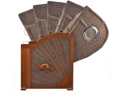 GarWoh Strandkörbe|Strandkorb Westerland Mahagoni Bullauge PE Grey Dessin 501